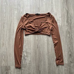 Twist Front Notched Neck Crop Tee